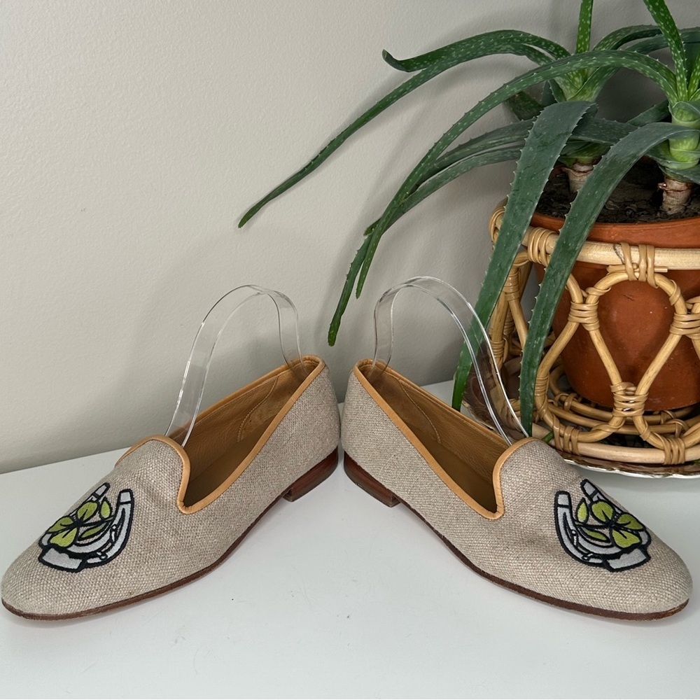 Stubbs & Wootton Lucky Clover Loafers Embroidered Linen Smoking Slippers 7.5 - Picture 6 of 13